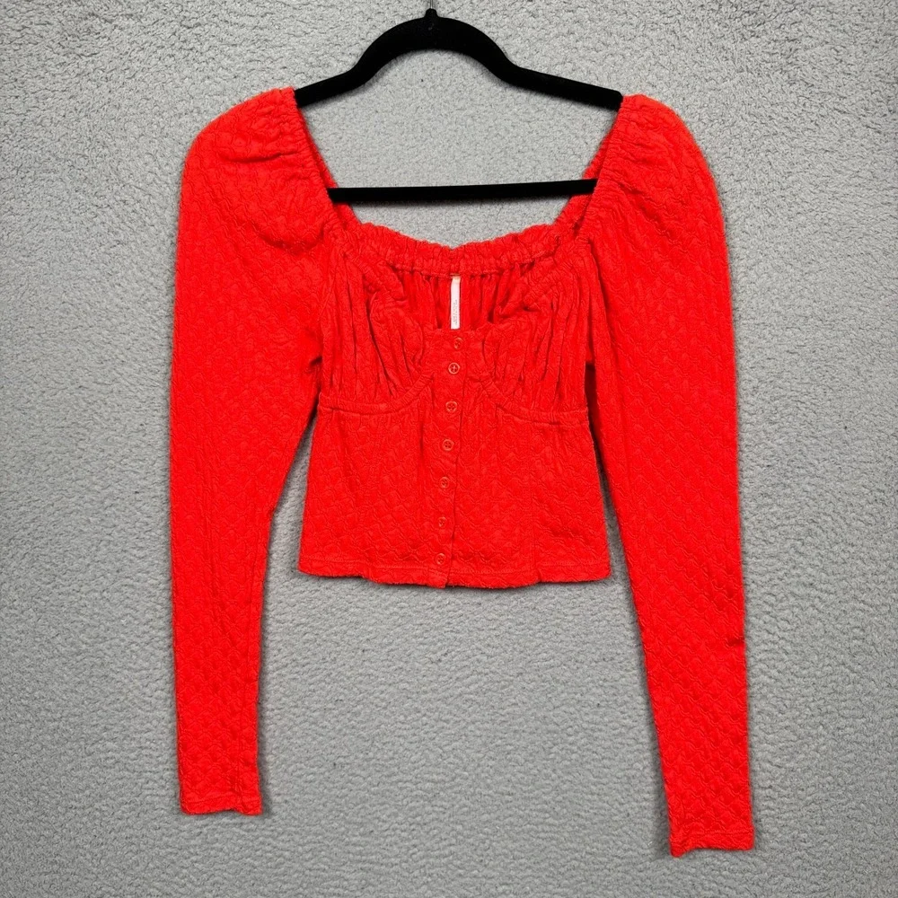 Free People‎ Top Womens XS Red Lady Bug Babydoll Preppy Boho Basic Capsule Y2K